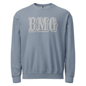 Teal and White Embroidered Unisex garment-dyed fleece crewneck sweatshirt